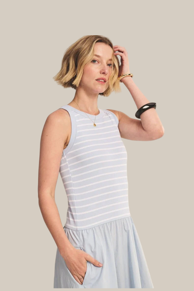 STRIPE RIB & POPLIN MIX MEDIA DRESS 1 Dresses VELVET