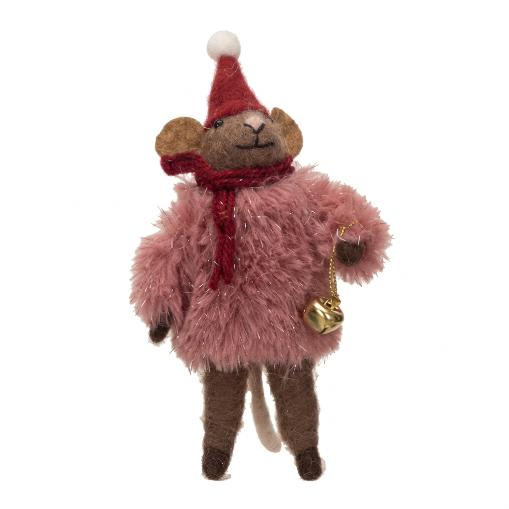 Wool Felt Mouse w Faux Fur Sweater - XS6636B