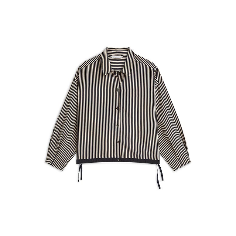 Boxy Blouse in Two-Tone Fine Stripe Woman SUMMUM 34 MIDNIGHT BLUE