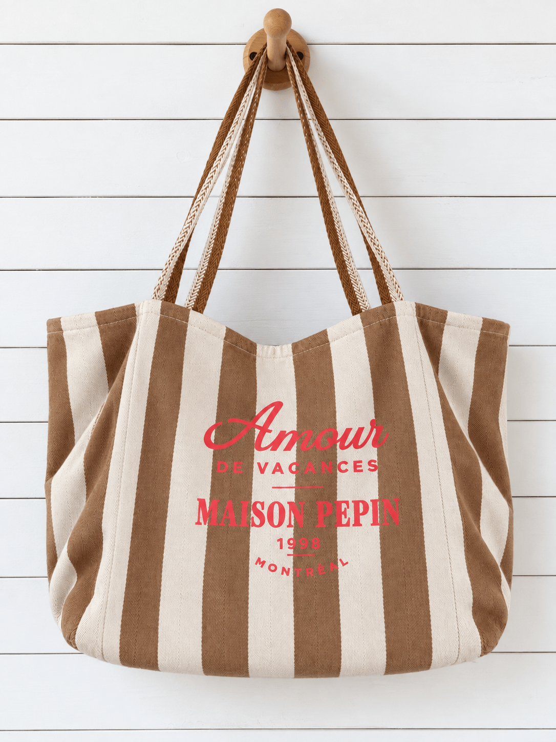 CABAS AMOUR DE VACANCE LARGE BEIGE THIN STRIPES Apparel & Accessories maison pepin