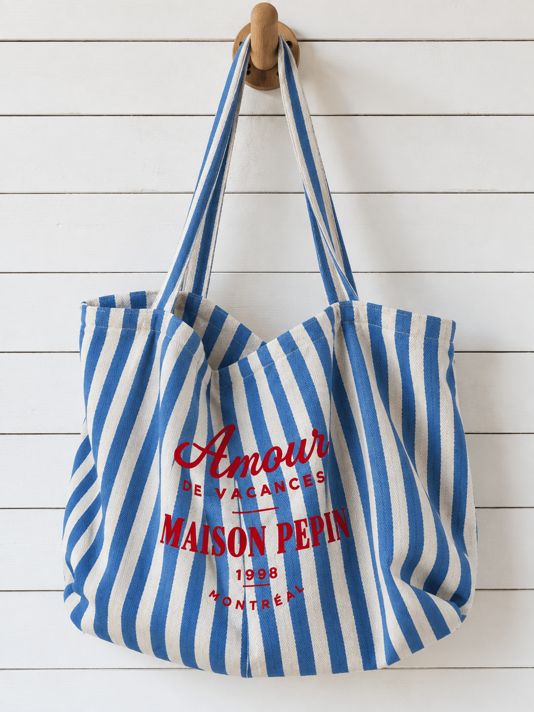 CABAS AMOUR DE VACANCE LARGE LIGHT BLUE THIN STRIPES Apparel & Accessories maison pepin