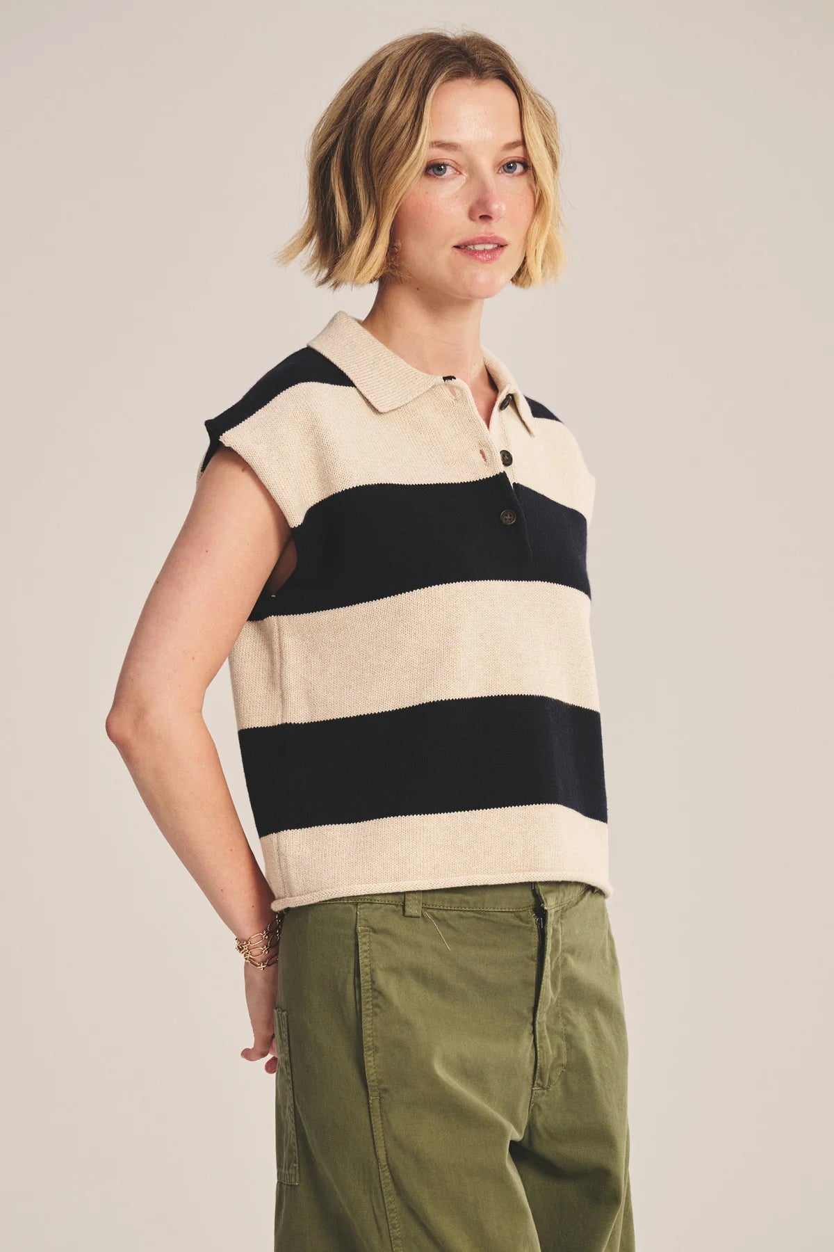 DS COTTON CASHMERE SWEATER VELVET OAT/NAVY M