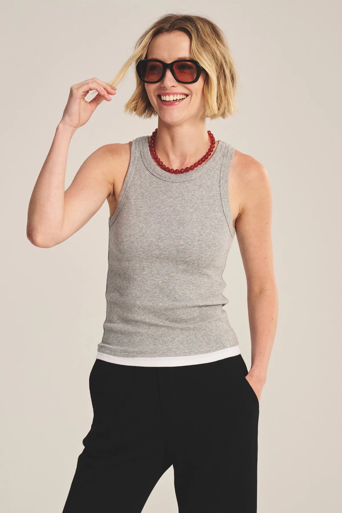 DS MODAL RIB TOP T-Shirts VELVET HEATHER GREY/WHITE M
