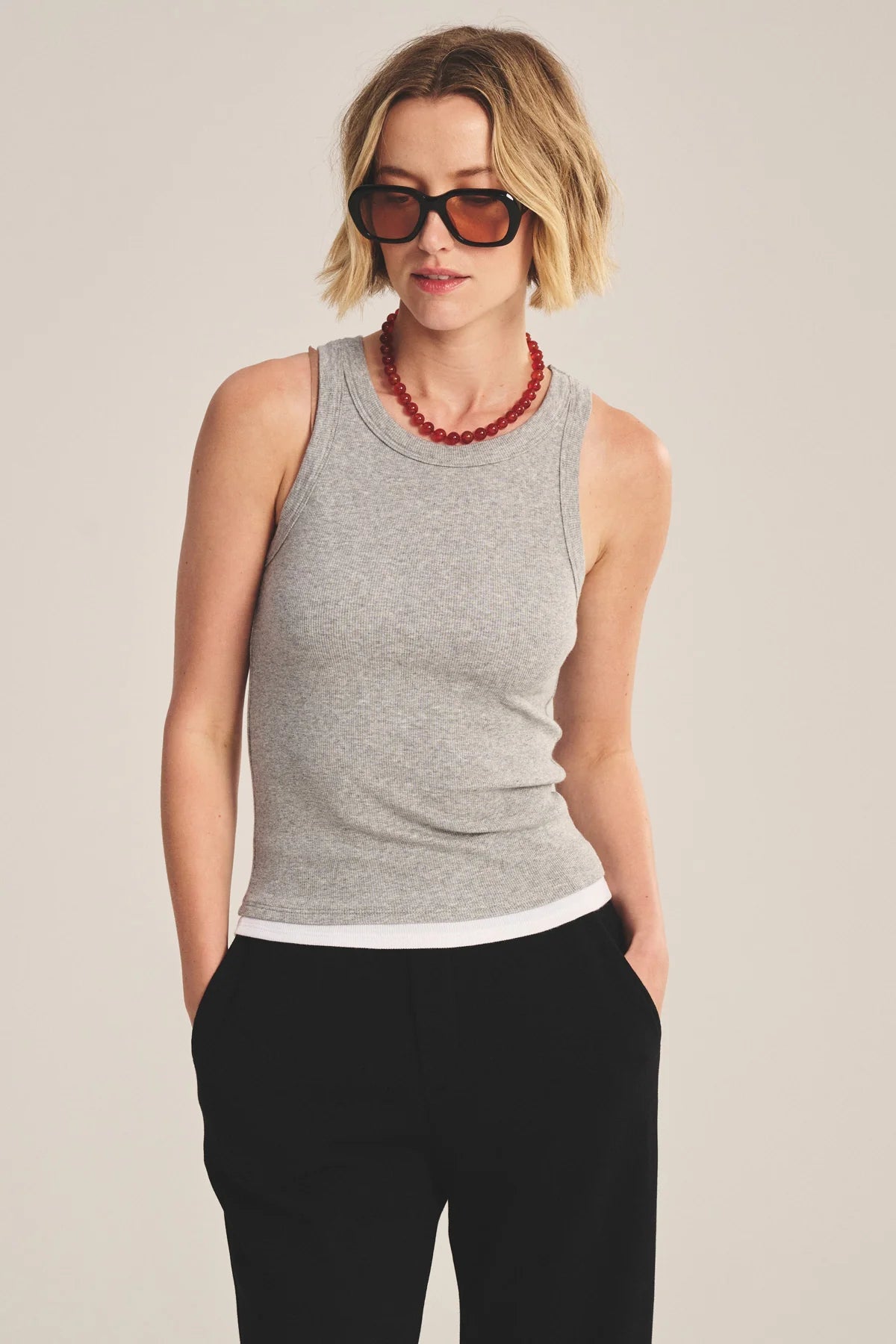 DS MODAL RIB TOP T-Shirts VELVET HEATHER GREY/WHITE L