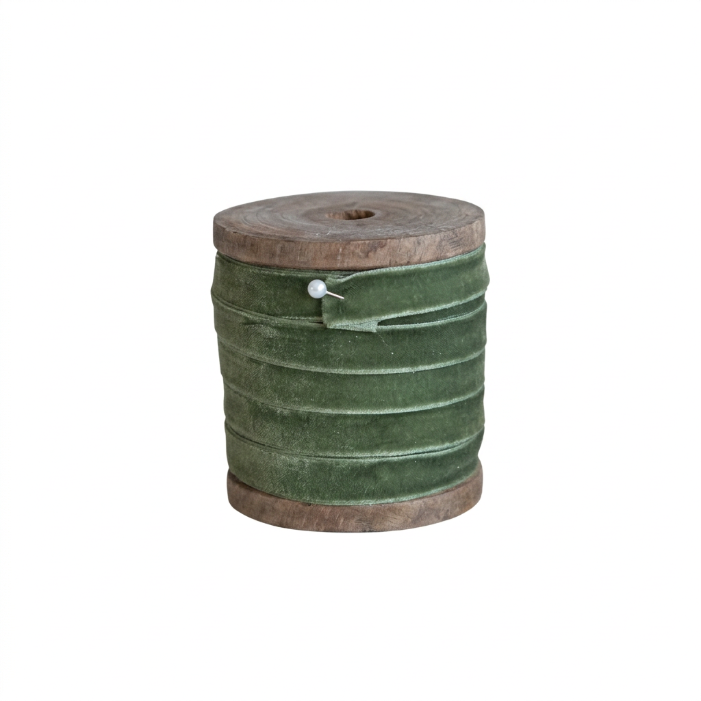 Green Velvet Ribbon on Wood Spool,XS4125A Christmas Decoration Creative Coop