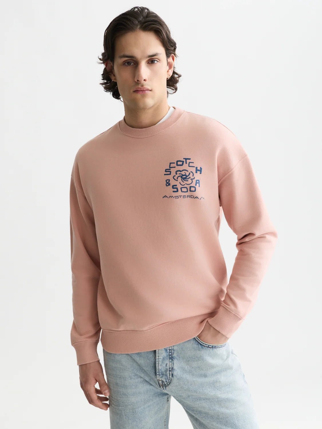 Front Artwork Washed Loose-Fit Sweatshirt Man Scotch & Soda Misty Rose XS