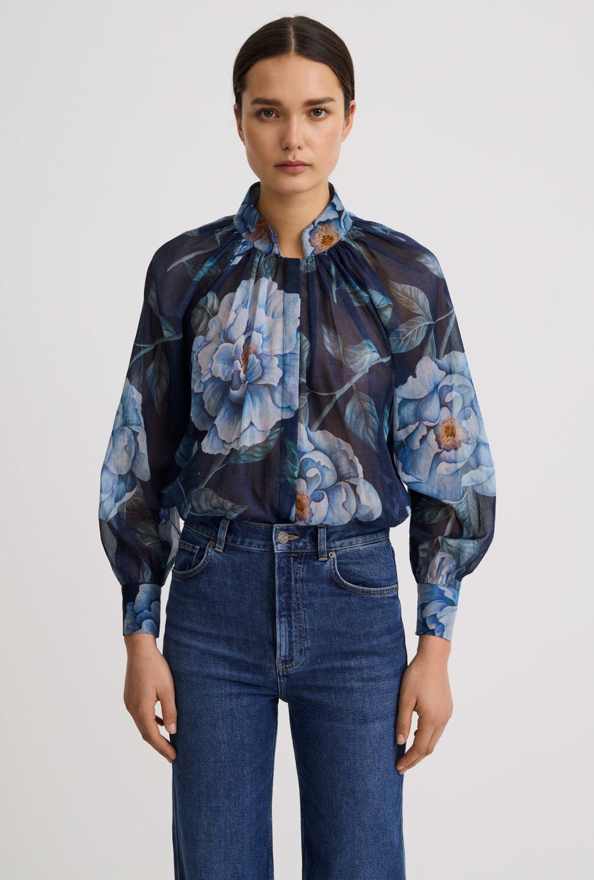 Gathered Blouse Woman Smythe XS Navy Floral