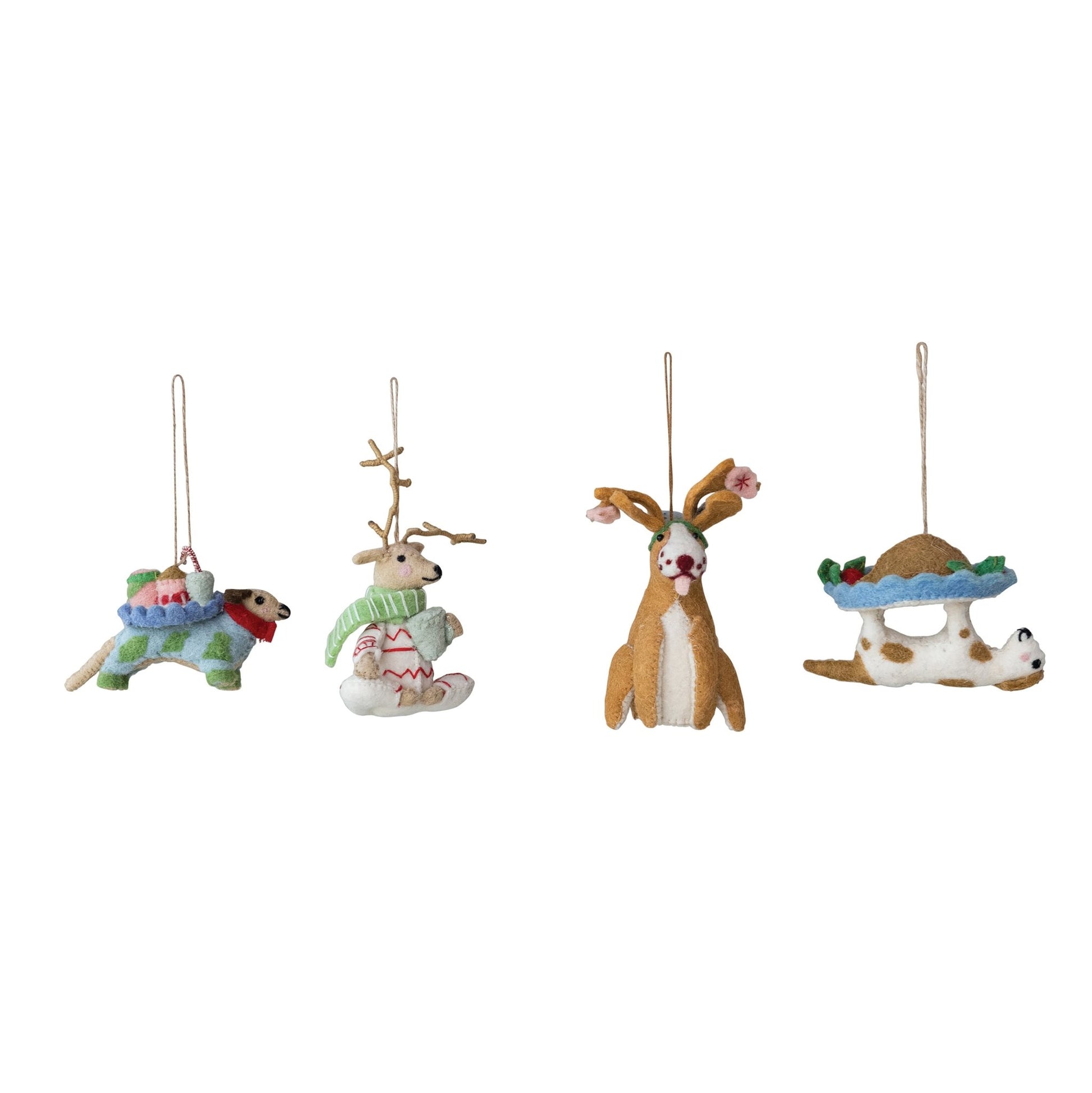 Handmade Wool Felt Dog Ornament w/ Holiday Treats, Creative Coop