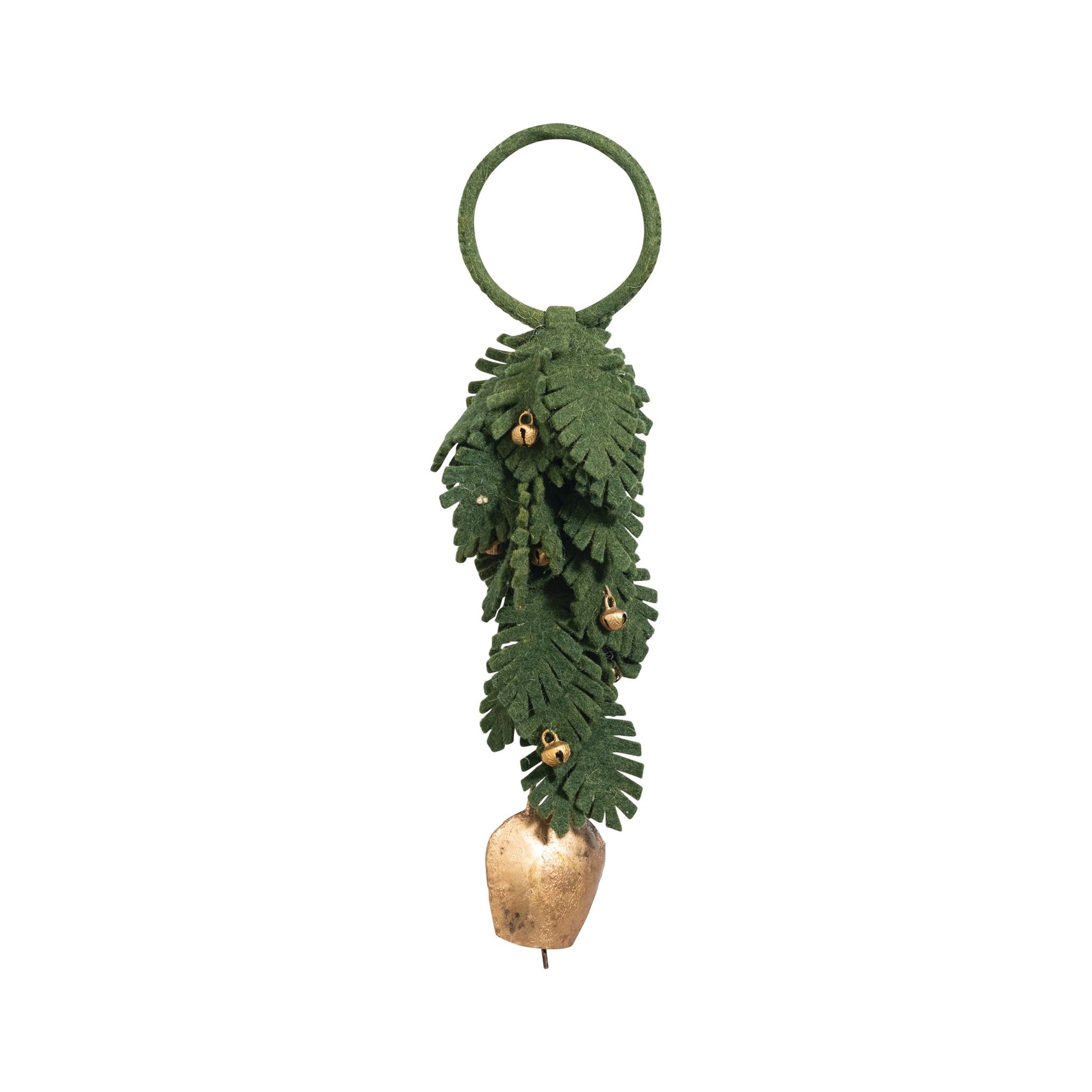 Handmade Wool Felt Leaves Door Hanger w/ Metal Bel xs 8137 Creative Coop