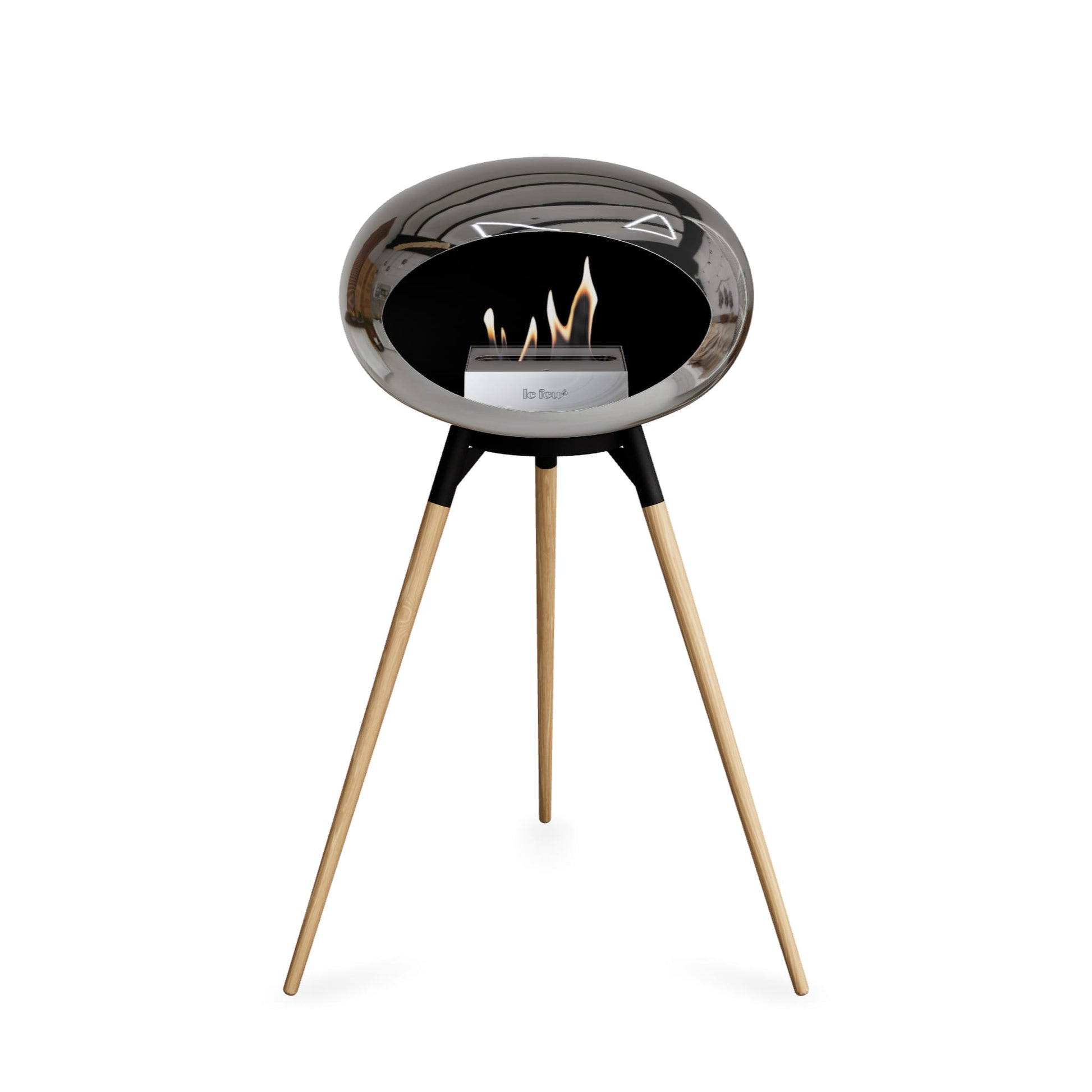 Le Feu Ground High Dome <br>Chromed Silver Fireplaces Nüline Distribution black soaptreated oak steel burner