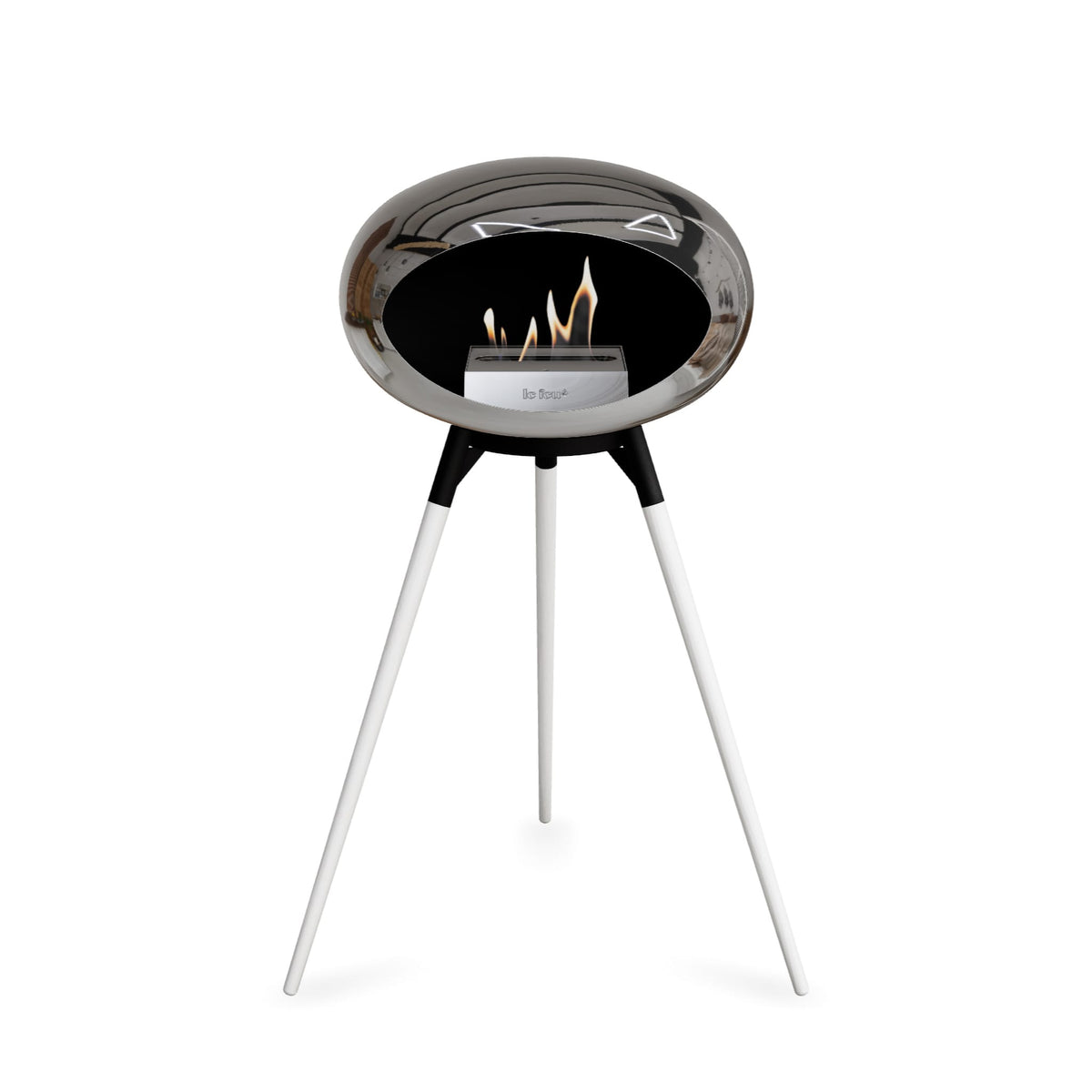 Le Feu Ground High Dome Chromed Silver Fireplaces Nüline Distribution black white oak steel burner