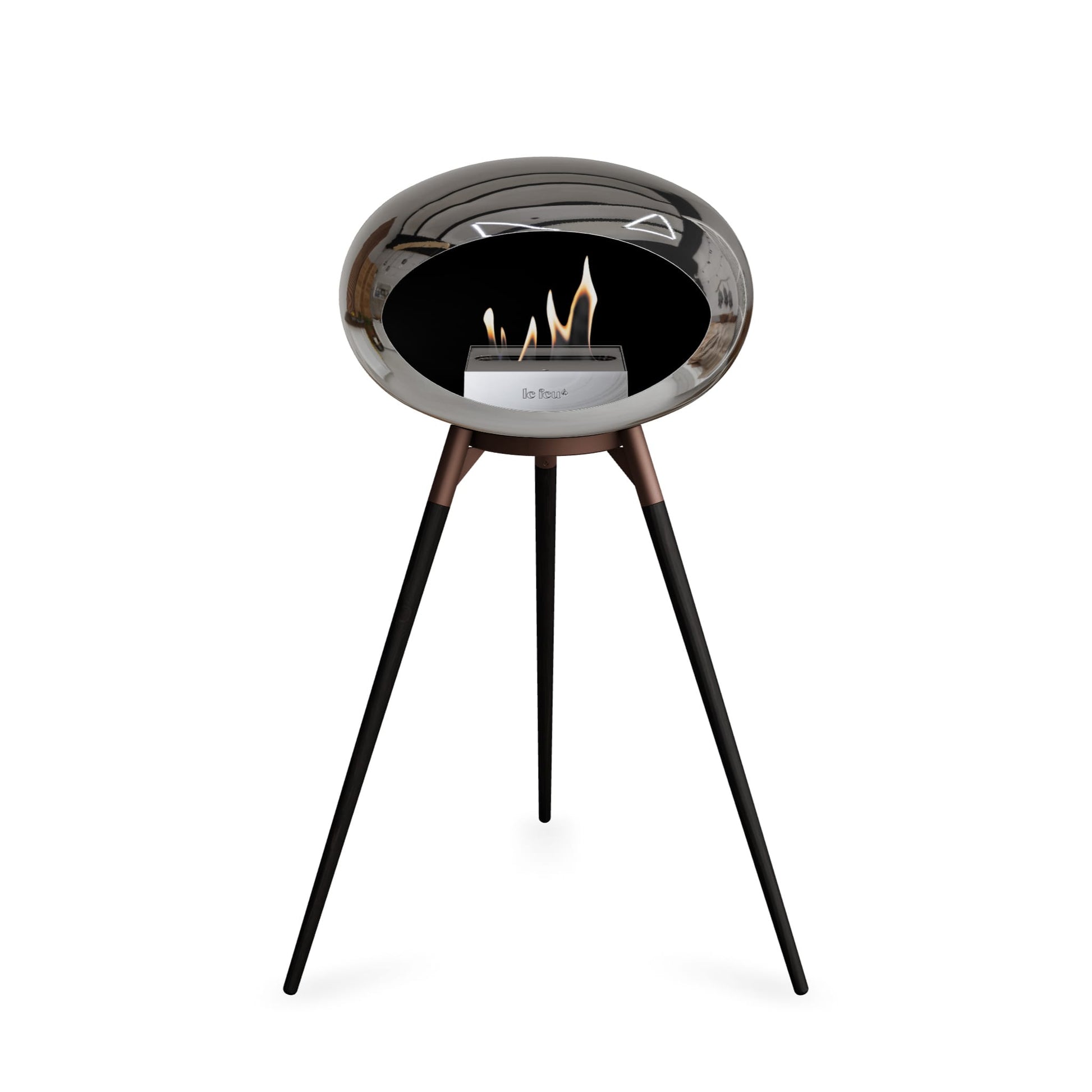 Le Feu Ground High Dome <br>Chromed Silver Fireplaces Nüline Distribution mocca black oak steel burner