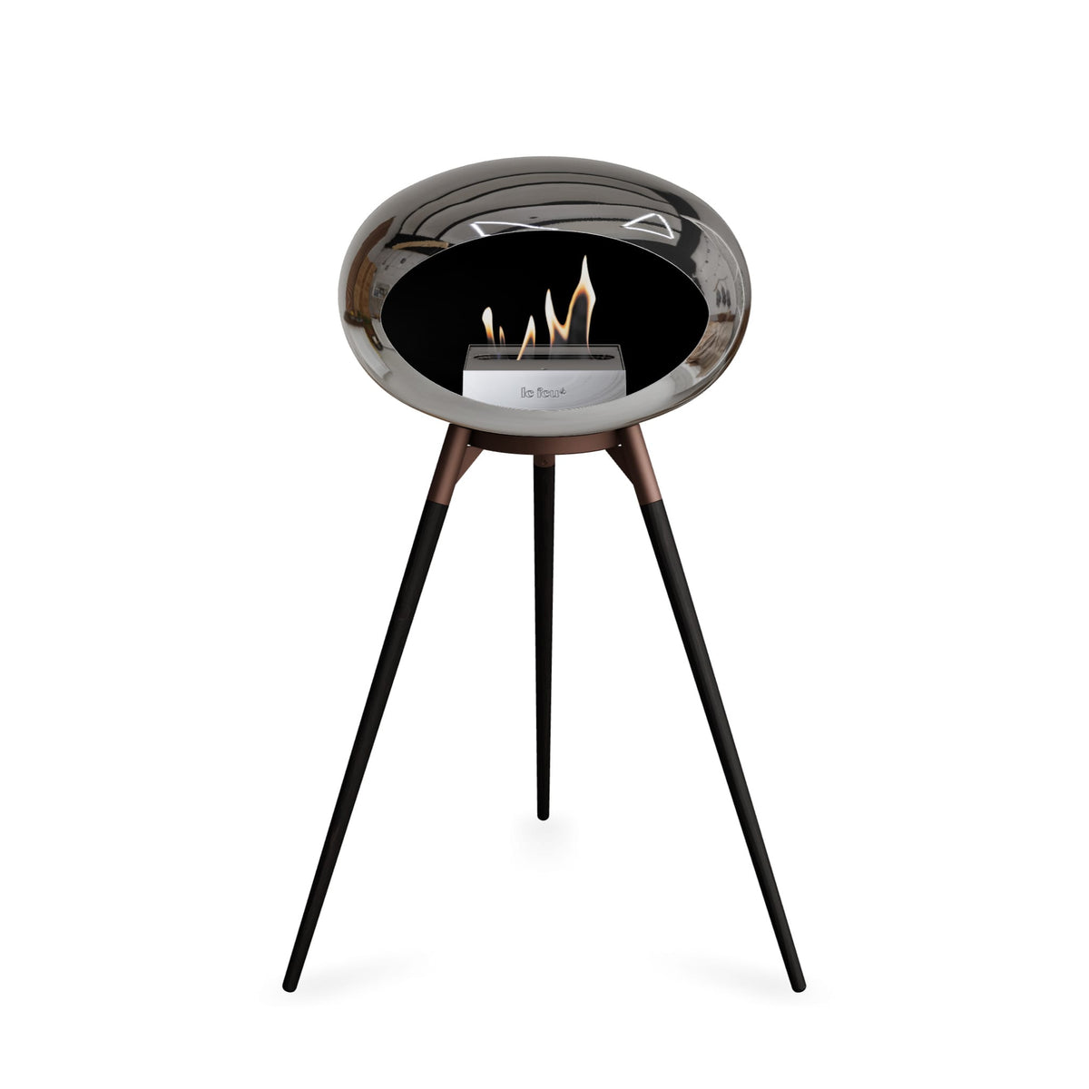 Le Feu Ground High Dome Chromed Silver Fireplaces Nüline Distribution mocca black oak steel burner