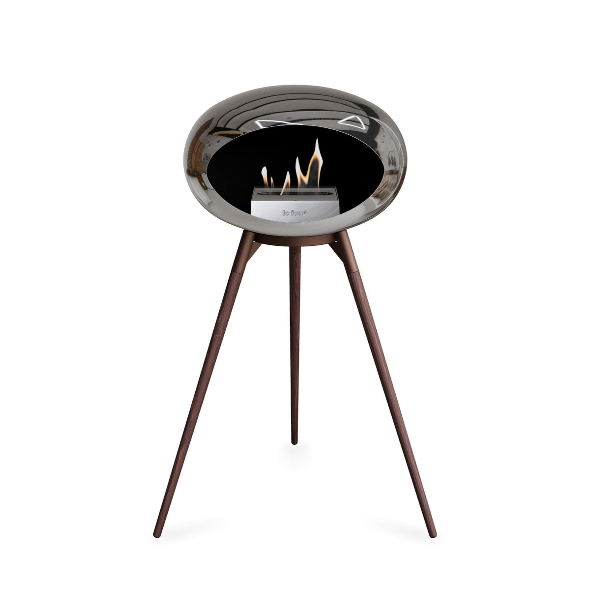 Le Feu Ground High Dome Chromed Silver Fireplaces Nüline Distribution mocca smoked oak steel burner