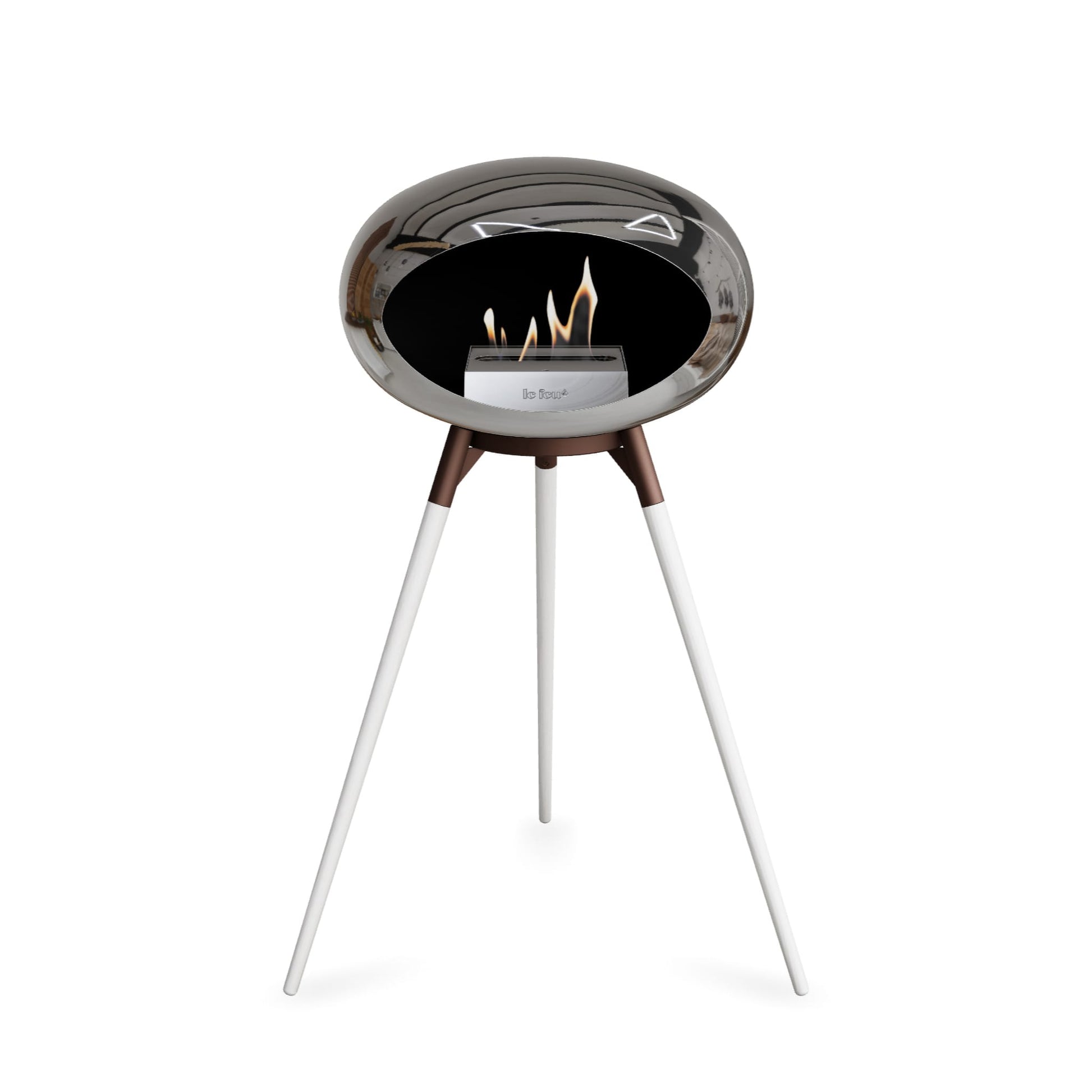 Le Feu Ground High Dome <br>Chromed Silver Fireplaces Nüline Distribution mocca white oak steel burner