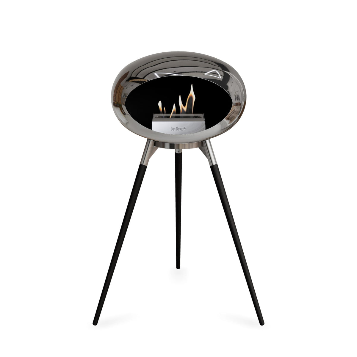 Le Feu Ground High Dome Chromed Silver Fireplaces Nüline Distribution polished steel black oak steel burner
