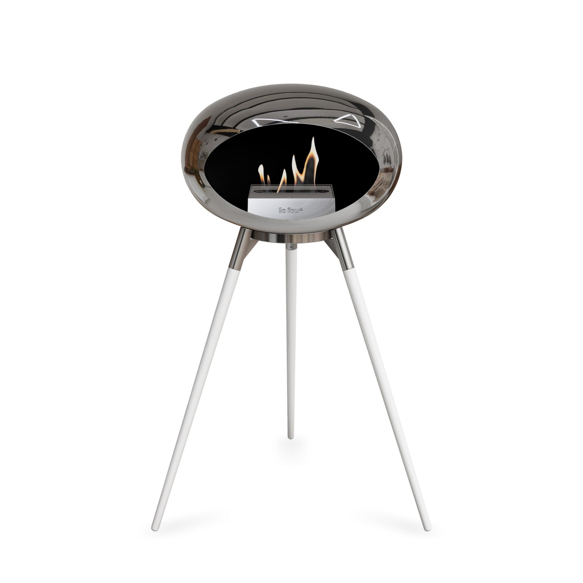 Le Feu Ground High Dome <br>Chromed Silver Fireplaces Nüline Distribution polished steel white oak steel burner