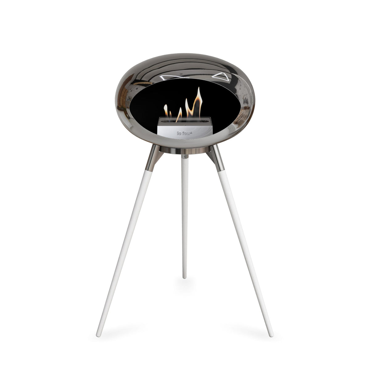 Le Feu Ground High Dome Chromed Silver Fireplaces Nüline Distribution polished steel white oak steel burner