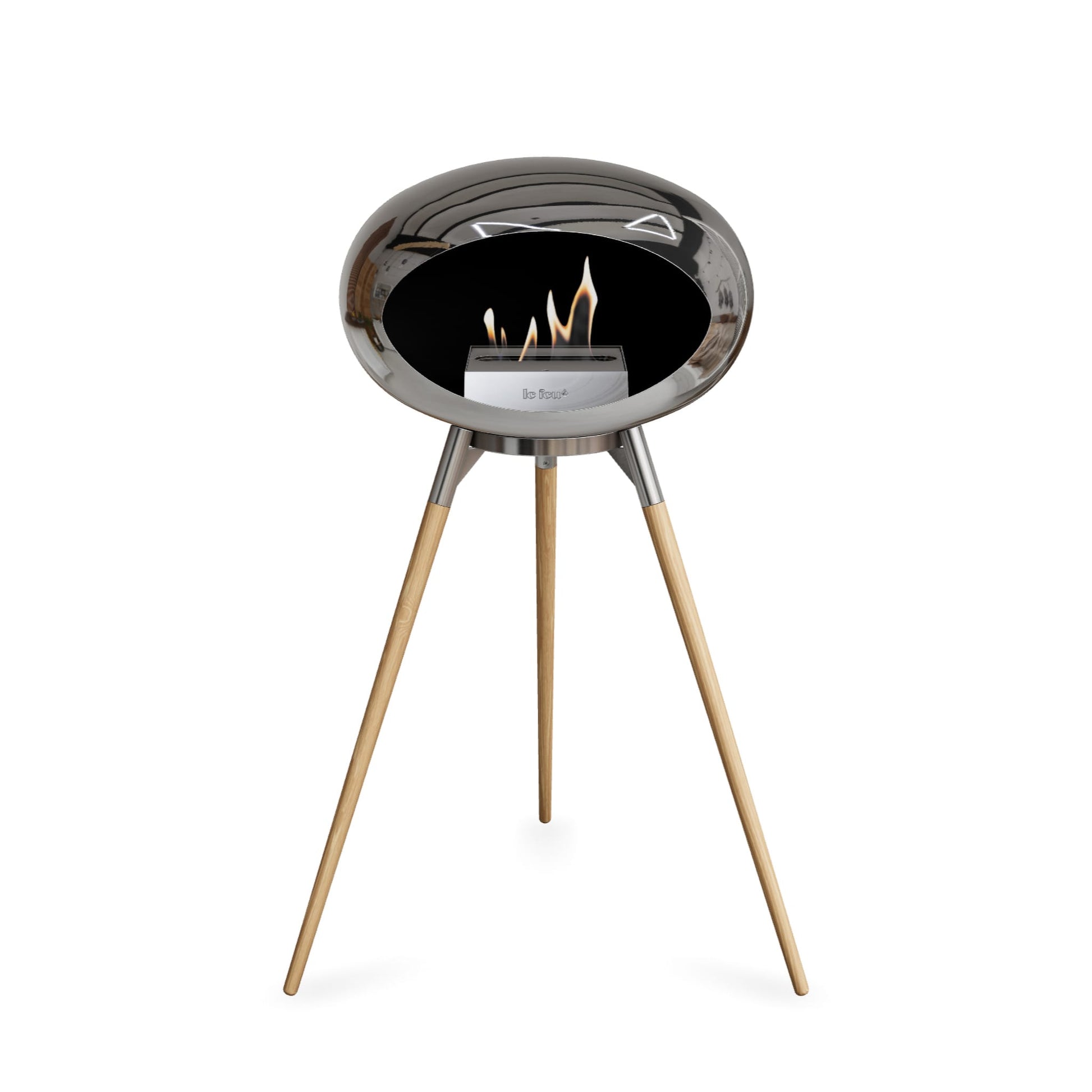 Le Feu Ground High Dome <br>Chromed Silver Fireplaces Nüline Distribution polished steel soaptreated oak steel burner