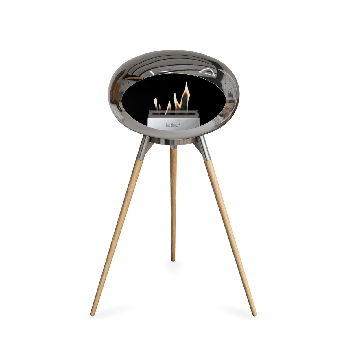 Le Feu Ground High Dome Chromed Silver Fireplaces Nüline Distribution polished steel soaptreated oak steel burner