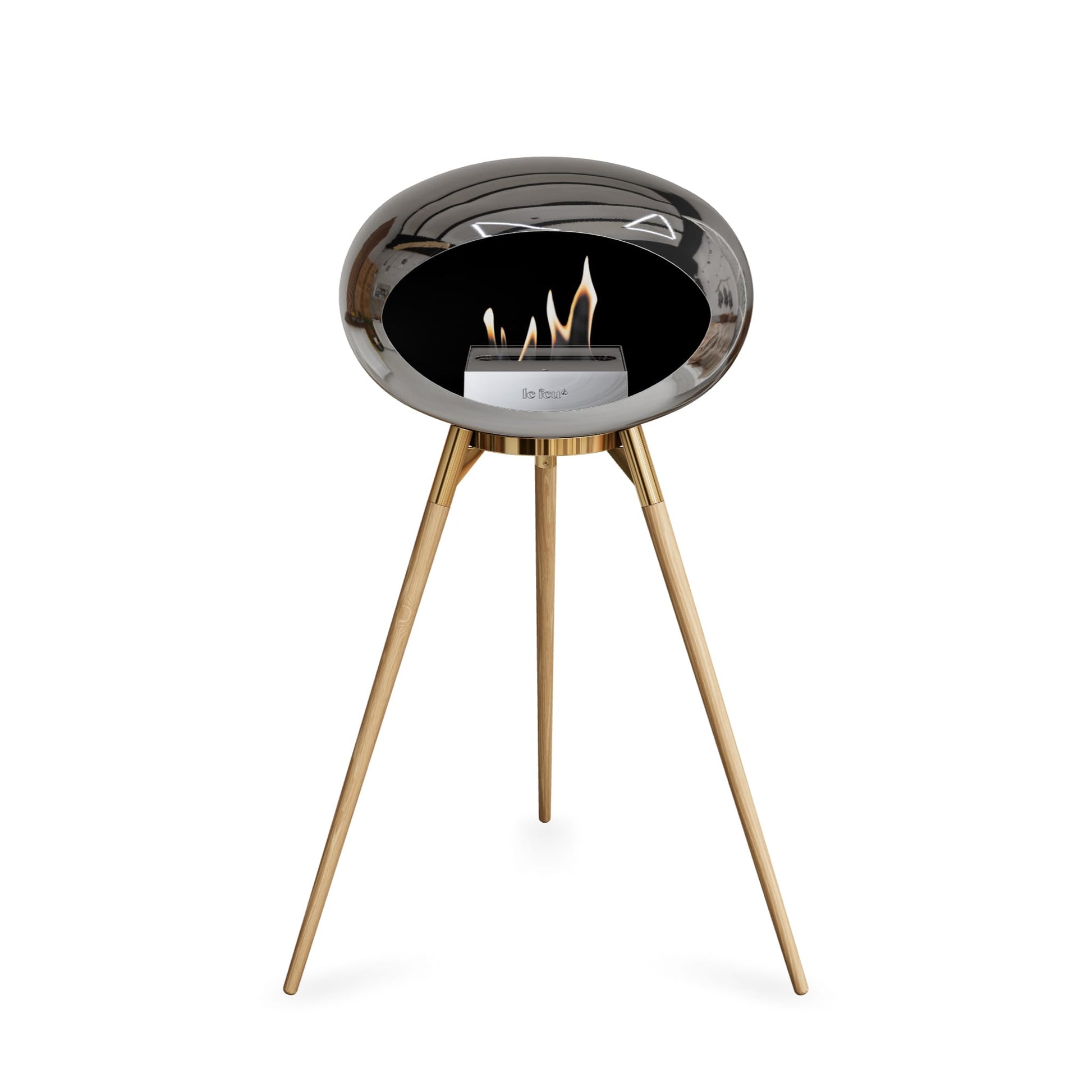Le Feu Ground High Dome <br>Chromed Silver Fireplaces Nüline Distribution rose gold soaptreated oak steel burner