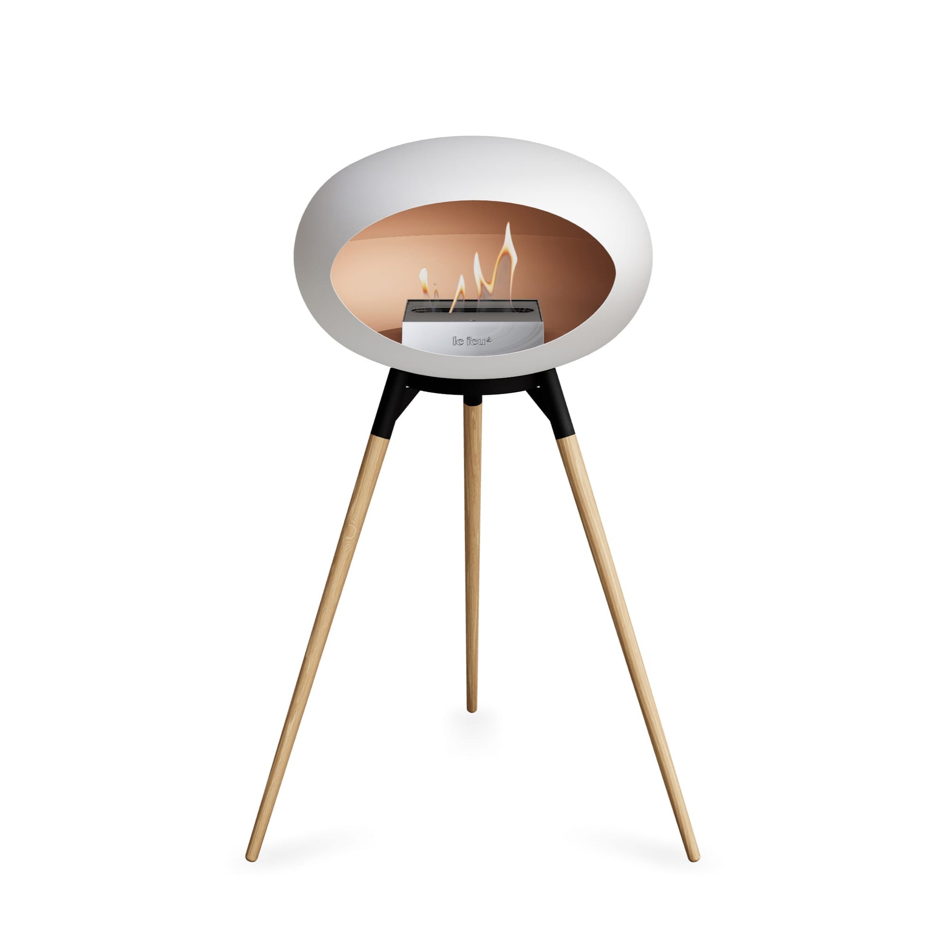 Le Feu Ground High Dome <br>White Fireplaces Nüline Distribution black soaptreated oak steel burner