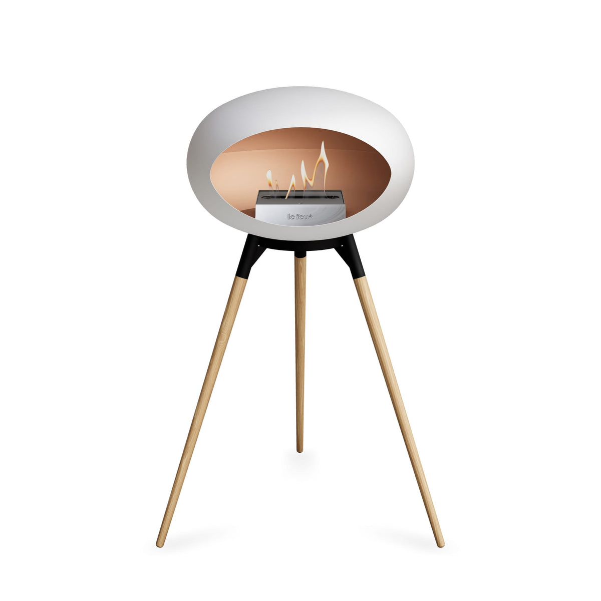 Le Feu Ground High Dome White Fireplaces Nüline Distribution black soaptreated oak steel burner