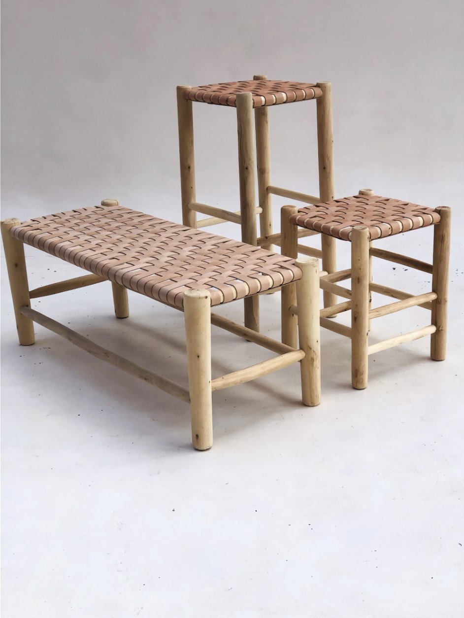 LEATHER WOVEN COUNTER TOP STOOL living-furniture Pepin Boho collab   