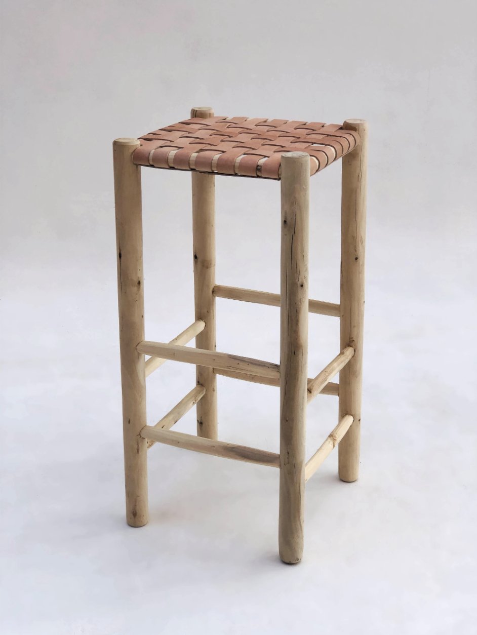 LEATHER WOVEN COUNTER TOP STOOL living-furniture Pepin Boho collab   