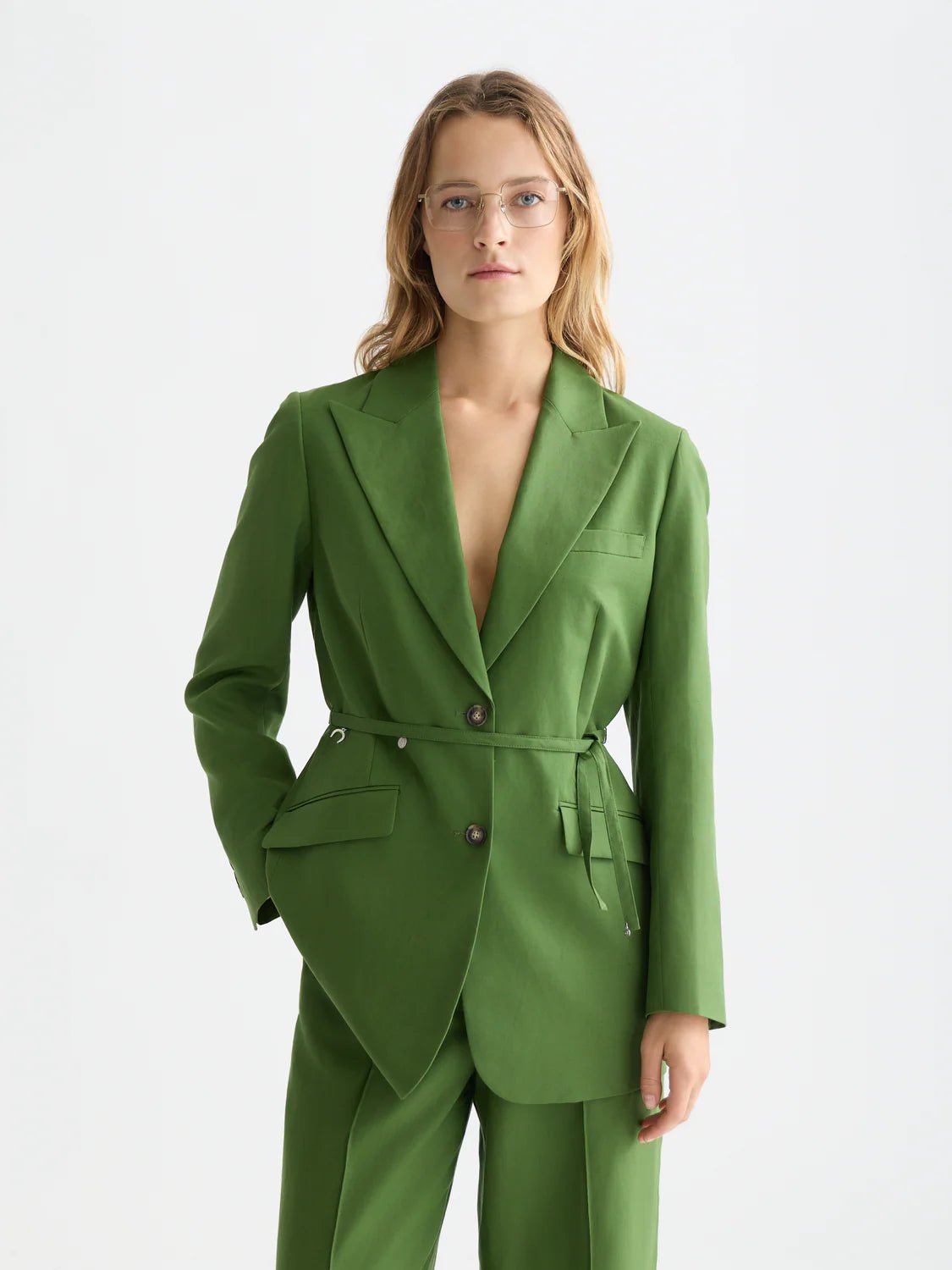 Linen Blend Blazer with Charm Tailoring Scotch Soda Femme Garden Green XS