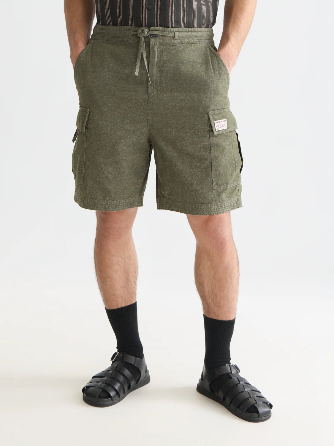 Linen-Blend Relaxed-Fit Cargo Bermuda Shorts Men Shorts Scotch Soda Homme Olive Night S