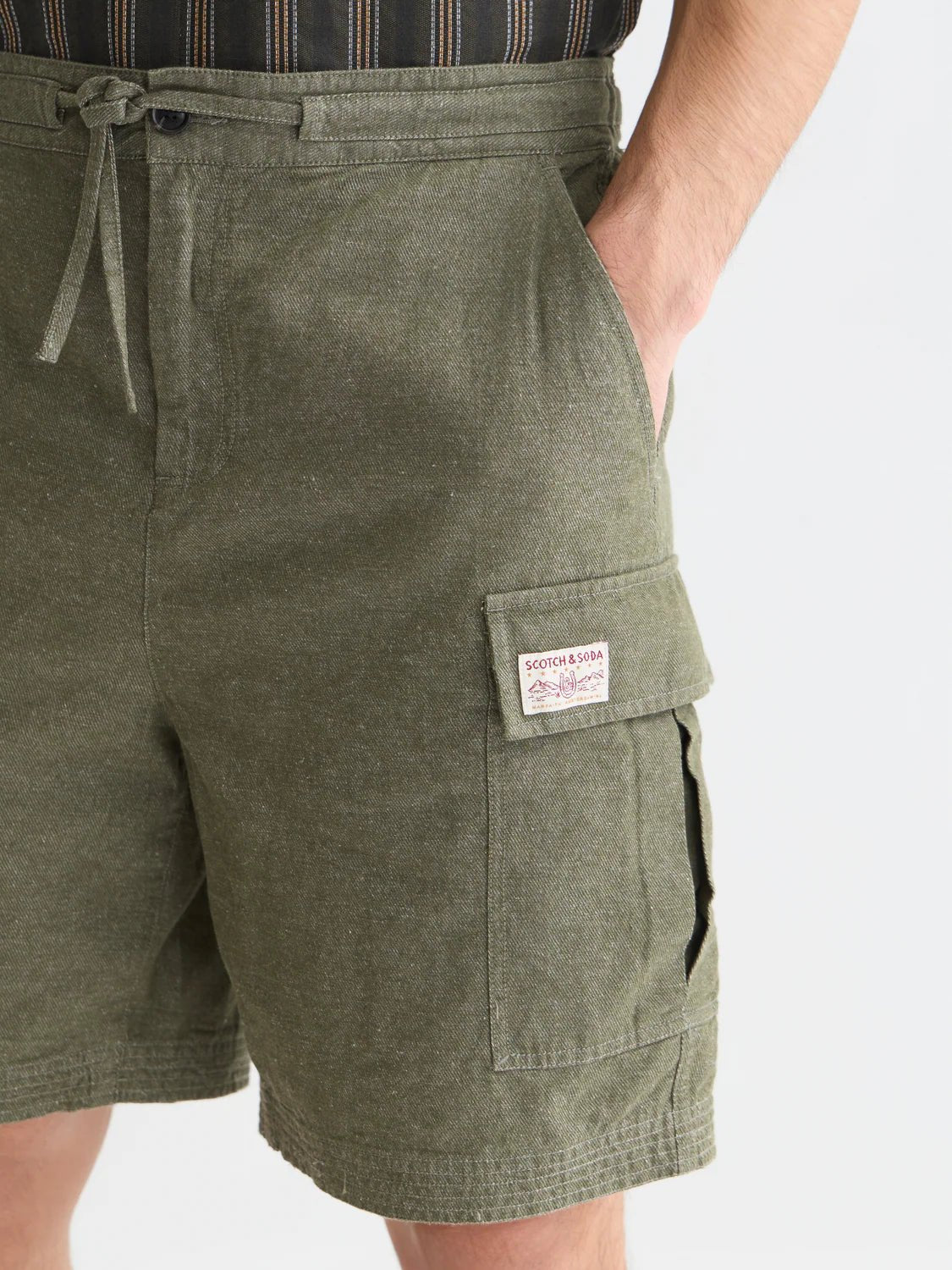 Linen-Blend Relaxed-Fit Cargo Bermuda Shorts Men Shorts Scotch Soda Homme Olive Night L
