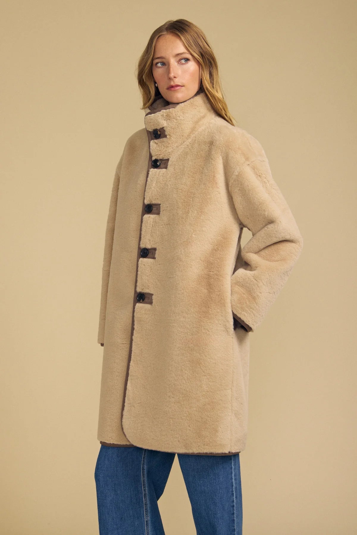 Lux Suede Fur Coats Woman VELVET S Faded Coco