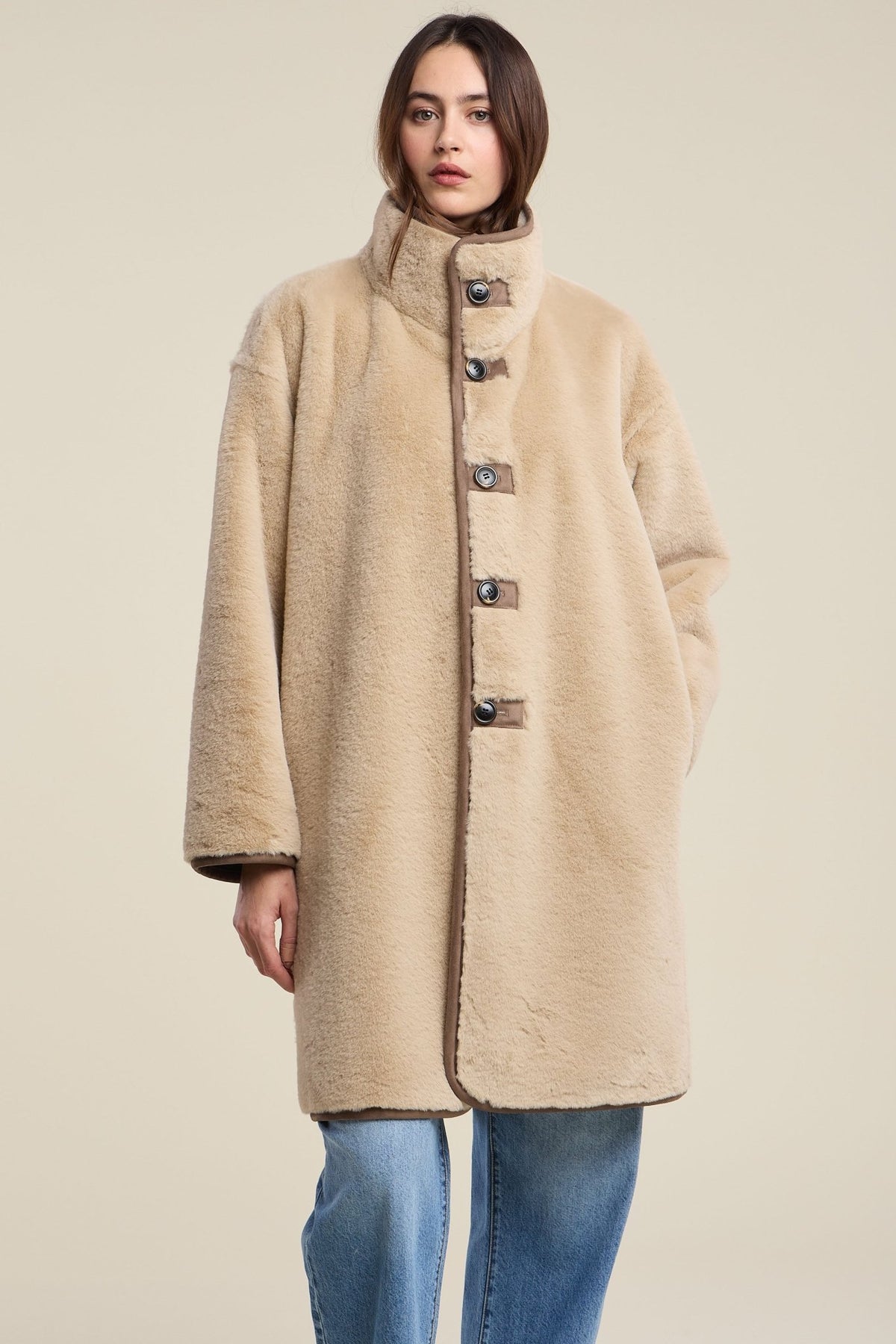 Lux Suede Fur Coats Woman VELVET XS Faded Coco