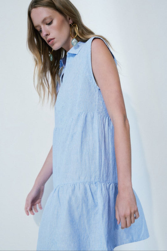 MELISSA NEPTON - Leane blue texture stripe dress women-accessories MELISSA NEPTON   