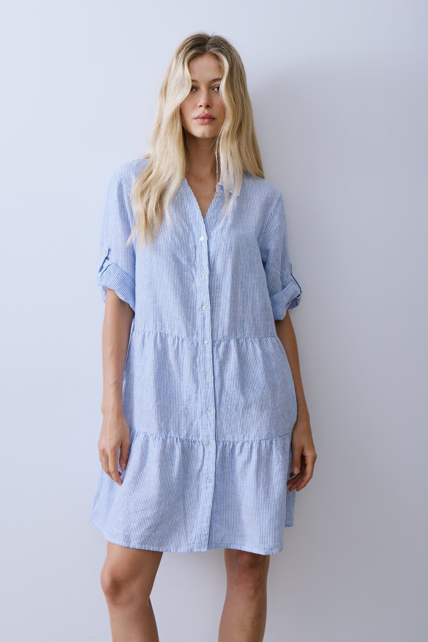 MOREL DRESS Melissa Nepton Blue Pin Stripe XS