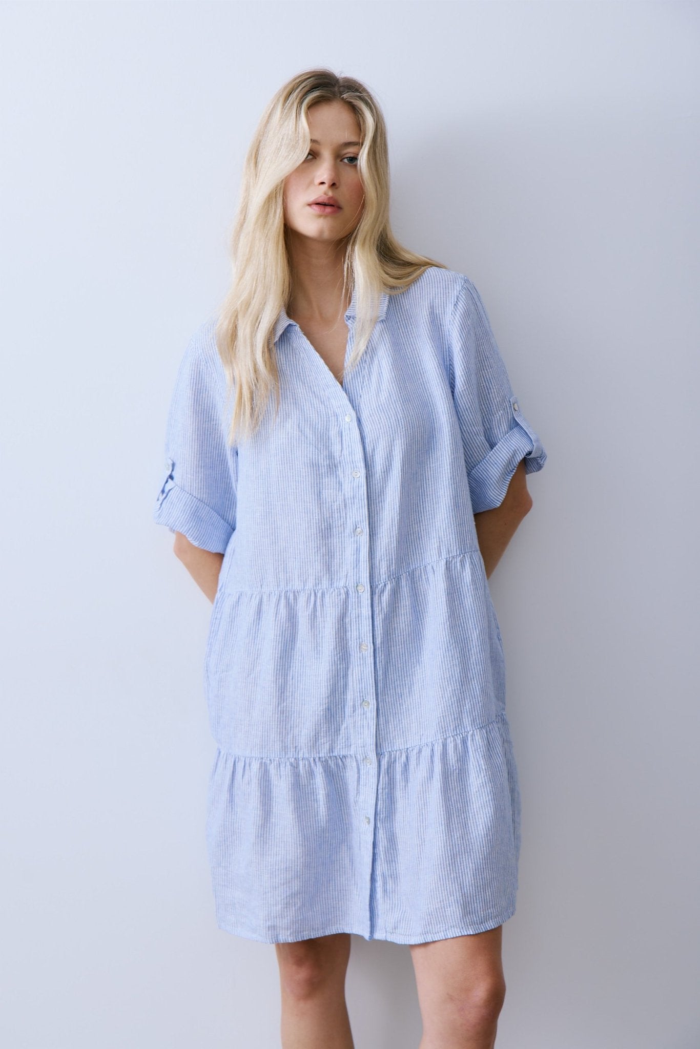 MOREL DRESS Melissa Nepton Blue Pin Stripe L