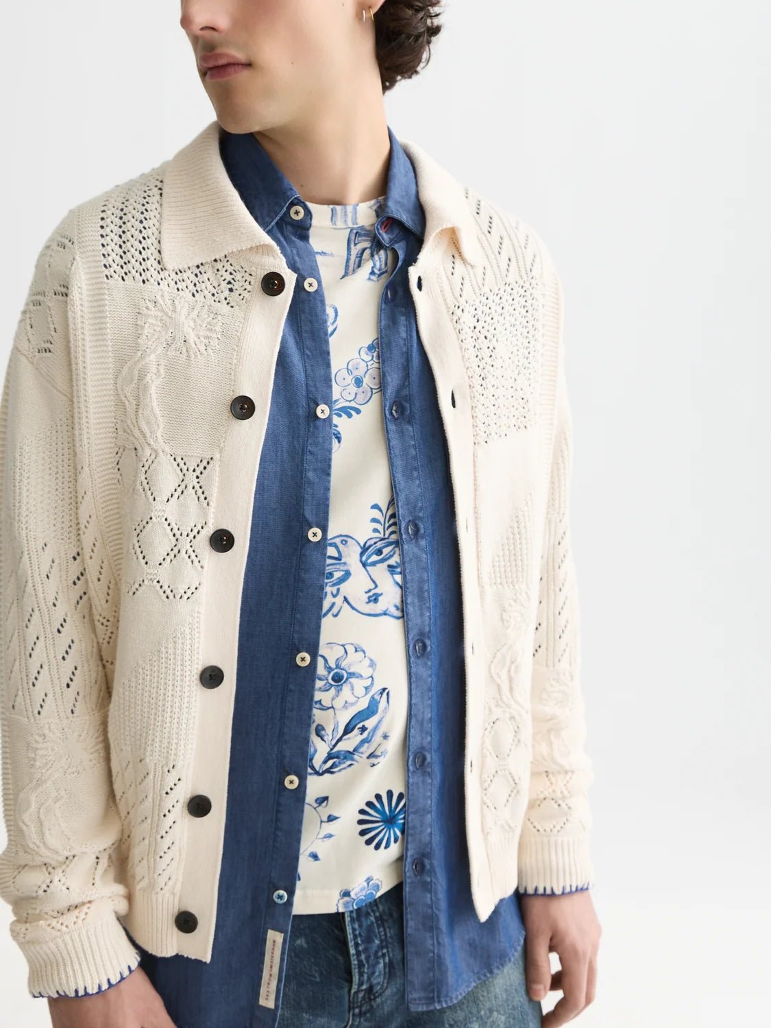 Multi Stitch Knitted Cardigan Man Scotch & Soda Eggnog S