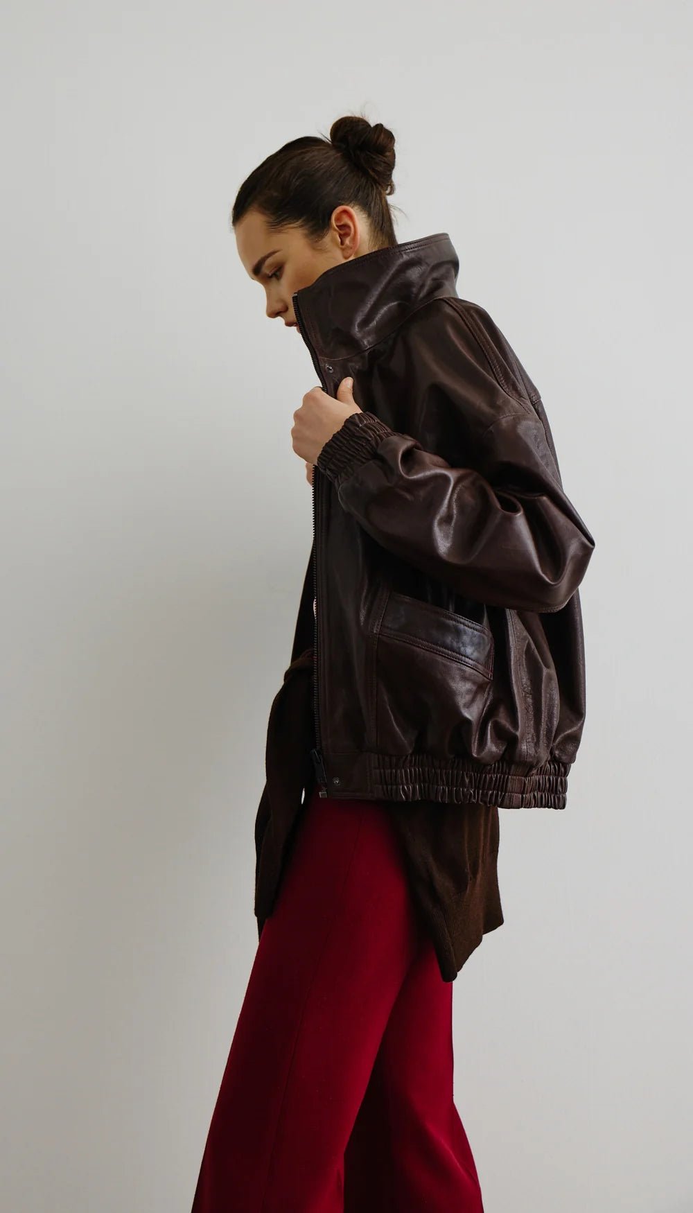 Oversized Leather Bomber Woman Smythe 10 Brown