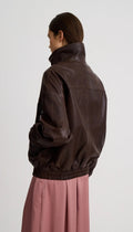 Oversized Leather Bomber Woman Smythe 8 Brown