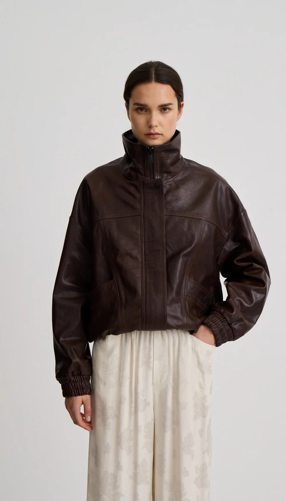 Oversized Leather Bomber Woman Smythe S Brown