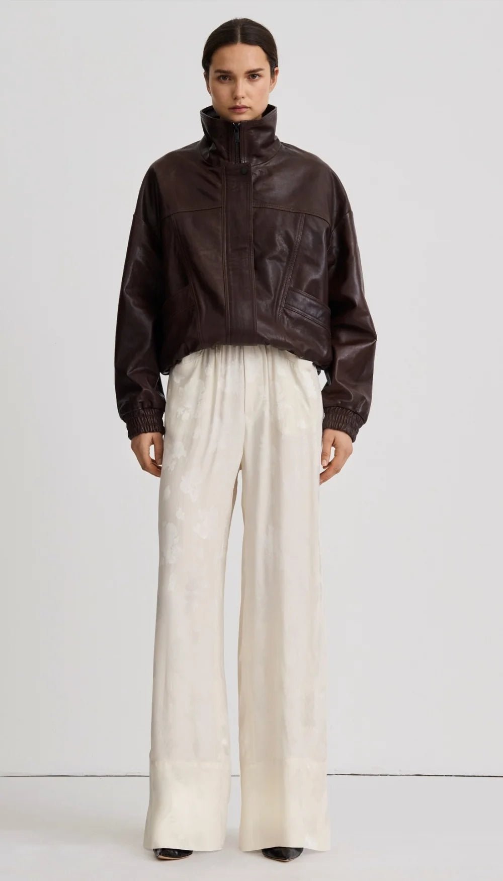 Oversized Leather Bomber Woman Smythe XS Brown