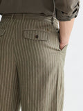 Pleated Pinstriped Cotton-Linen Loose Straight-Fit Chino Men Trousers Scotch Soda Homme