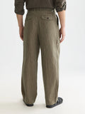 Pleated Pinstriped Cotton-Linen Loose Straight-Fit Chino Men Trousers Scotch Soda Homme Garden Green Pinstripe 32-32