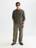Pleated Pinstriped Cotton-Linen Loose Straight-Fit Chino Men Trousers Scotch Soda Homme Garden Green Pinstripe 30-32