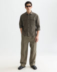Pleated Pinstriped Cotton-Linen Loose Straight-Fit Chino Men Trousers Scotch Soda Homme Garden Green Pinstripe 30-32