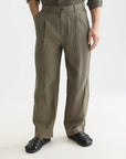 Pleated Pinstriped Cotton-Linen Loose Straight-Fit Chino Men Trousers Scotch Soda Homme Garden Green Pinstripe 31-32