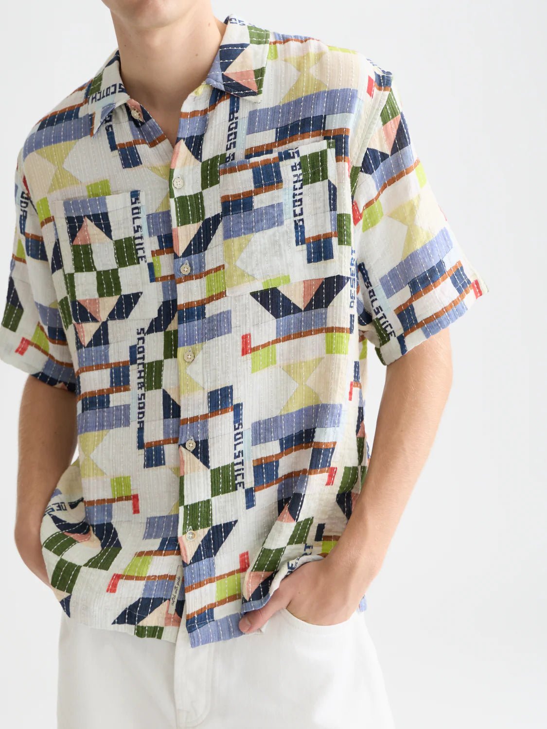 Printed Stitched Relaxed-Fit Short-Sleeved Shirt Men Shirts Scotch Soda Homme