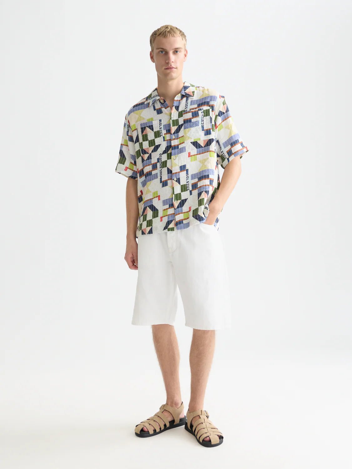 Printed Stitched Relaxed-Fit Short-Sleeved Shirt Men Shirts Scotch Soda Homme