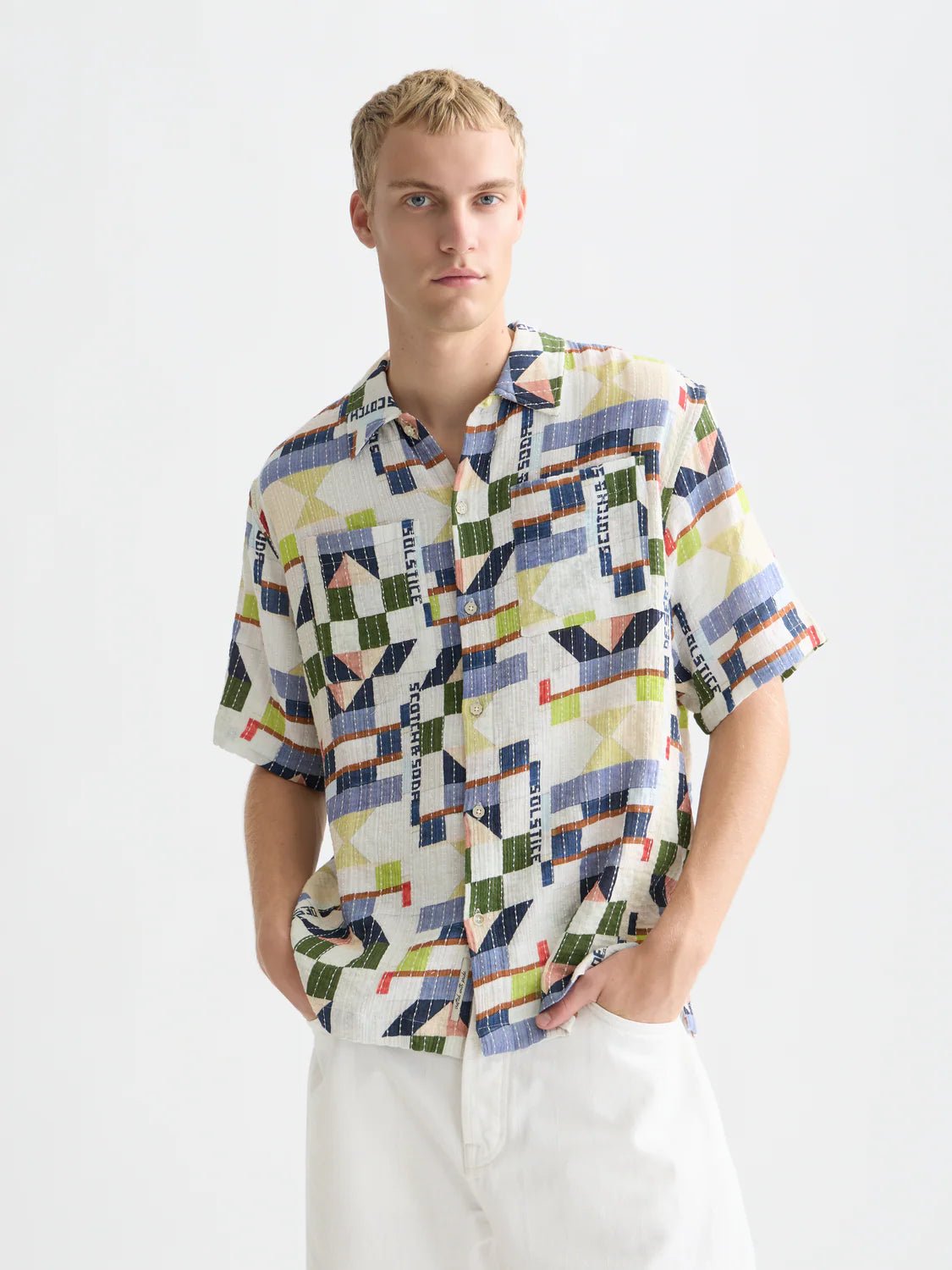 Printed Stitched Relaxed-Fit Short-Sleeved Shirt Men Shirts Scotch Soda Homme